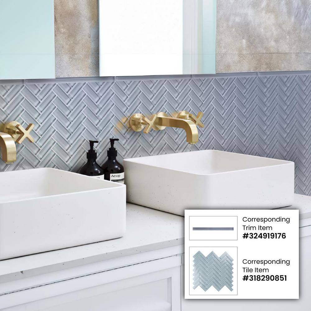 Gray 11" x 12.6" Herringbone Polished Glass Mosaic Tile