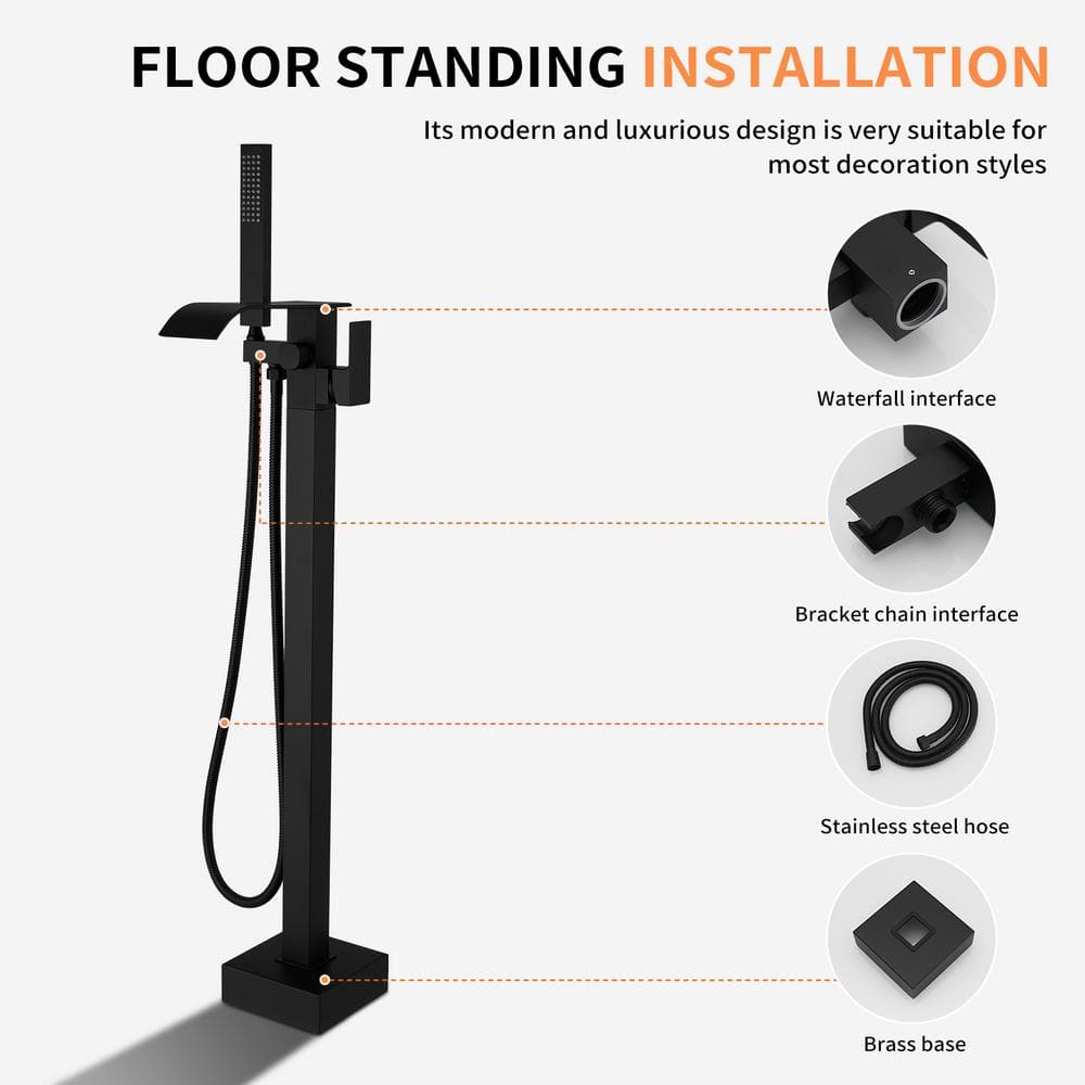 Matte Black Brass Freestanding Tub Faucet with Hand Shower