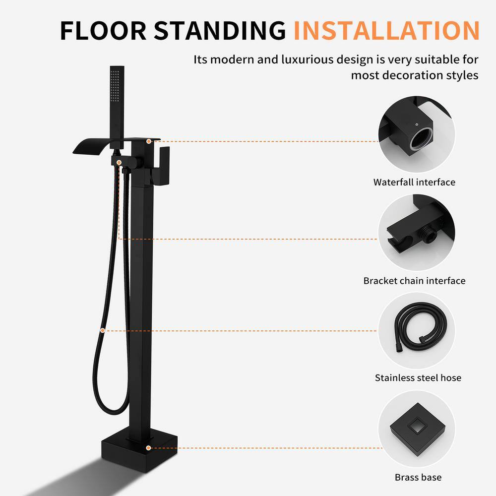 Matte Black Brass Freestanding Tub Faucet with Hand Shower