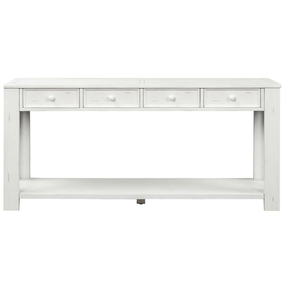 ANBAZAR 64 in. Antique White Standard Rectangle Wooden Console Table