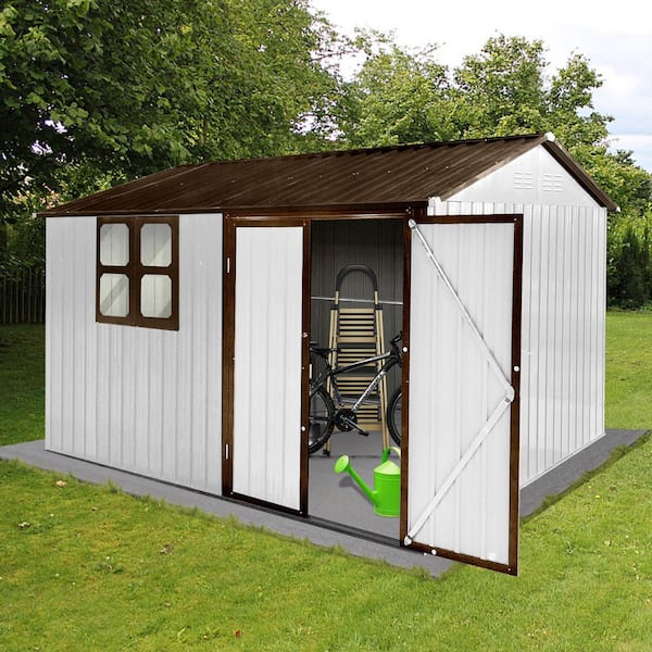 Metal Garden Sheds 10 ft. x 8 ft. Outdoor Storage Sheds White + Coffee with Window (83.98 sq. ft.)