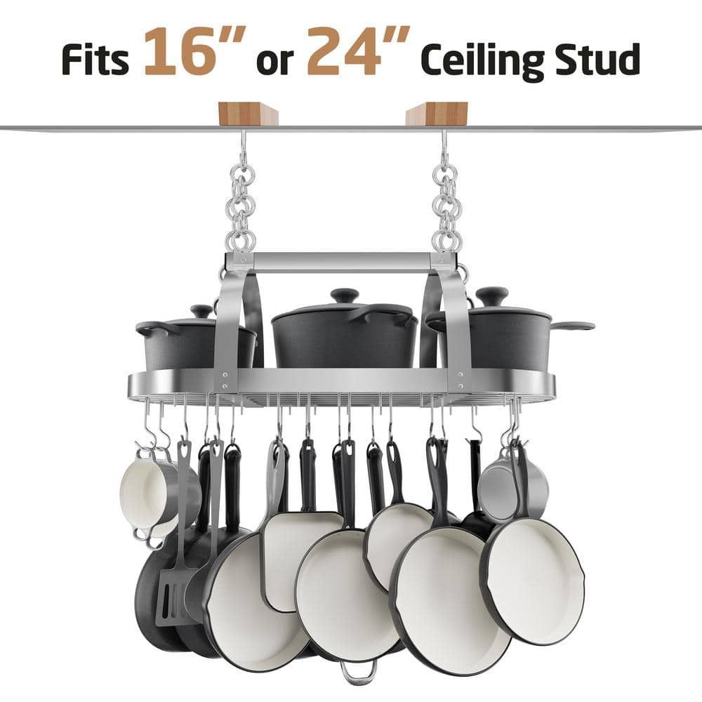 Chrome Ceiling Mounted Pot Rack with 20 Hooks