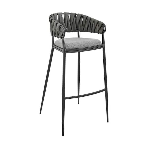 Benjara 26 in. Black and Gray Low Back Metal Frame Counter Stool Chair with Faux Leather Seat