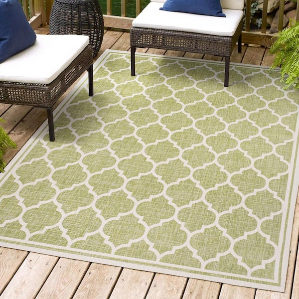 JONATHAN Y Trebol Moroccan Trellis Textured Weave Green/Cream 3 ft. x 5 ft. Indoor/Outdoor Area Rug