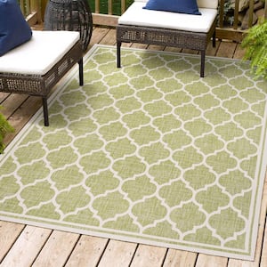 Trebol Moroccan Trellis Textured Weave Green/Cream 4 ft. x 6 ft. Indoor/Outdoor Area Rug