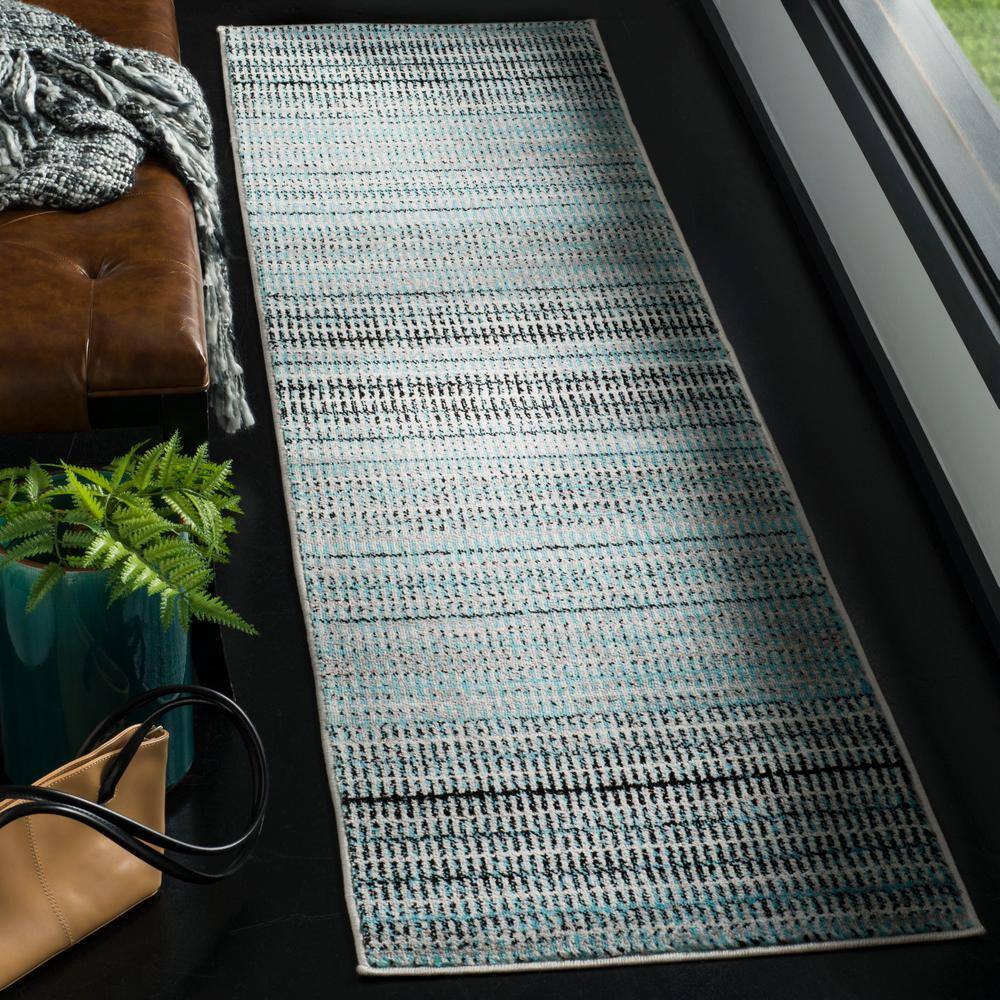 Reversible Medallion Blue Synthetic 24x12 Rectangular Rug