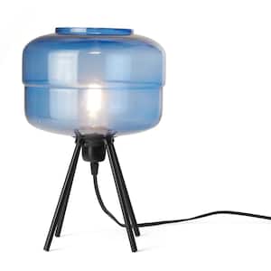 Shanton 15 in. Blue and Black Glass and Metal Table Lamp with Globe Shade