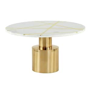 20 in. x 17 in. Round Light Marble Coffee Table With Gold Aluminum Base and Patterned Inlay