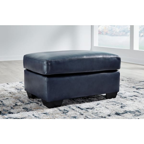 Signature DESIGN BY ASHLEY Santorine Blue Leather Rectangle Cocktail Medium Ottoman