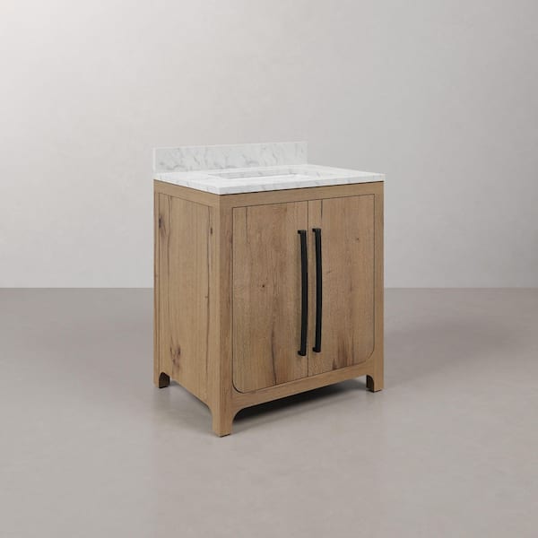 Perris 30 in. Single Sink Bath Vanity in Weathered Oak with Carrara White Engineered Stone Top