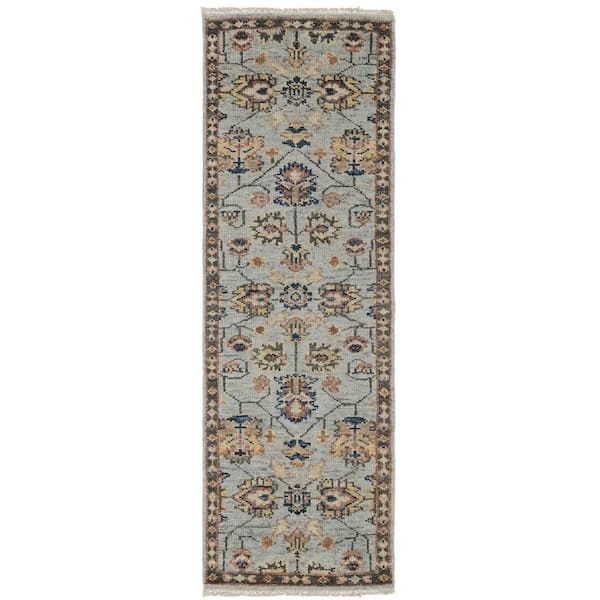 2 ft. x 8 ft. Gray and Gold Oriental Area Rug
