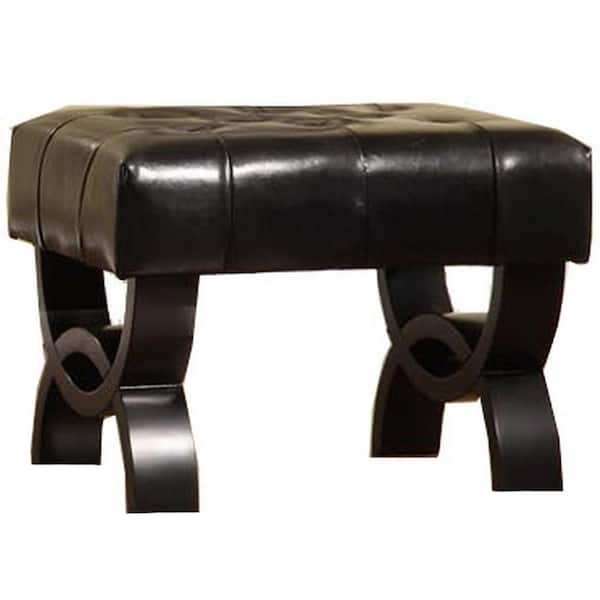 Armen Living Central Park 24 in. Tufted Black Bonded Leather Ottoman