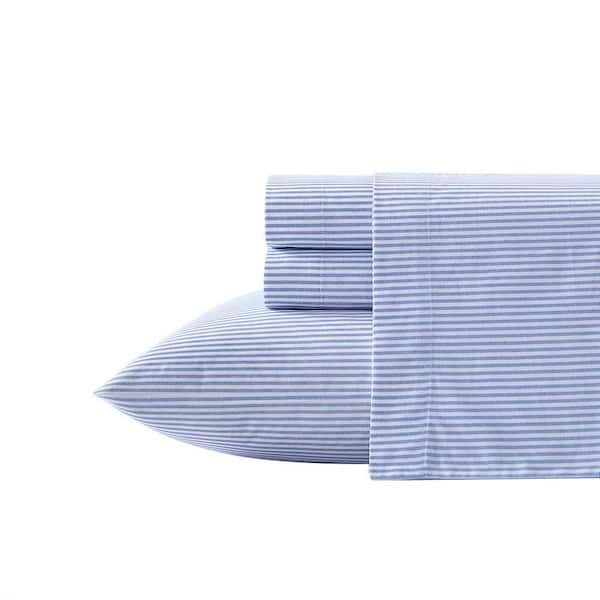 Poppy & Fritz Oxford Stripe 3-Piece Blue Cotton Twin Sheet Set