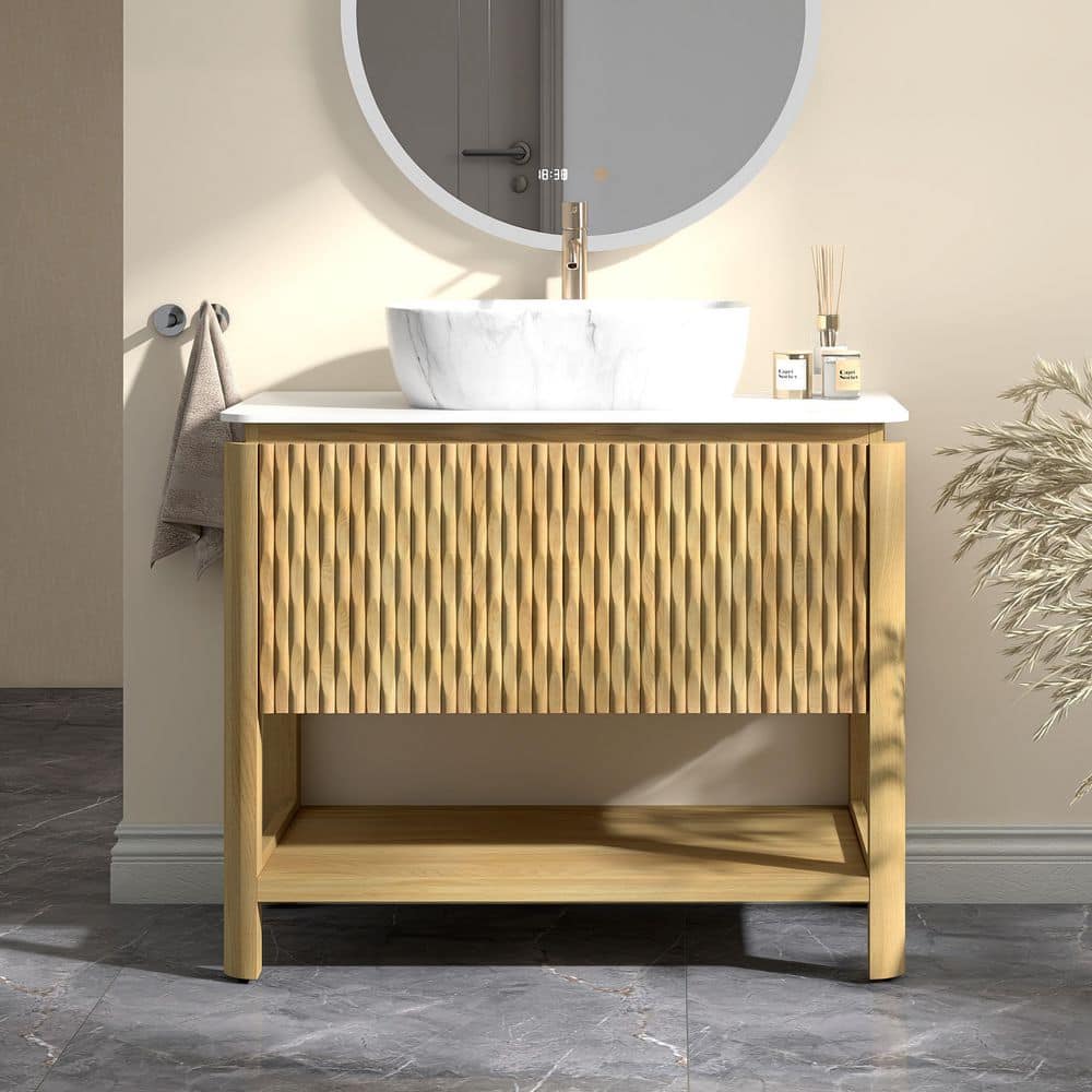 Yingze 36 in. Freestanding Single Sink Natural Bath Vanity with