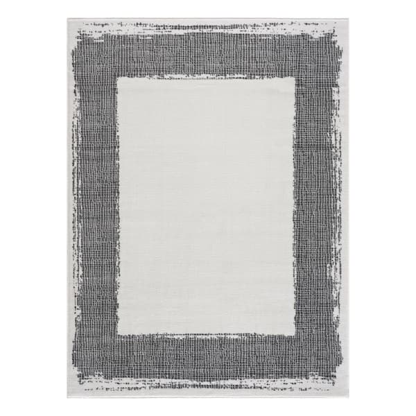 8 X 10 Cream Dark Gray Laguna Bordered Indoor Area Rug
