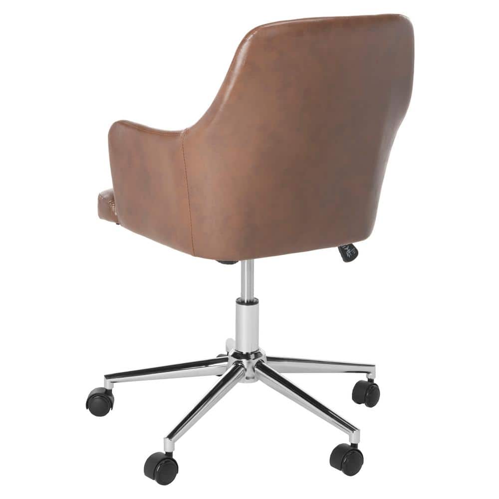 Cadence Brown Leather Swivel Office Chair with Chrome Base