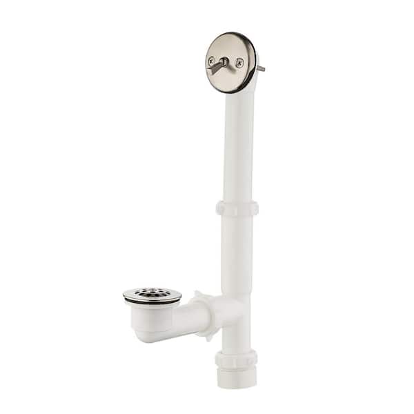Everbilt Trip Lever 1-1/2 in. White Poly Pipe Bath Waste and Overflow Drain in Brushed Nickel