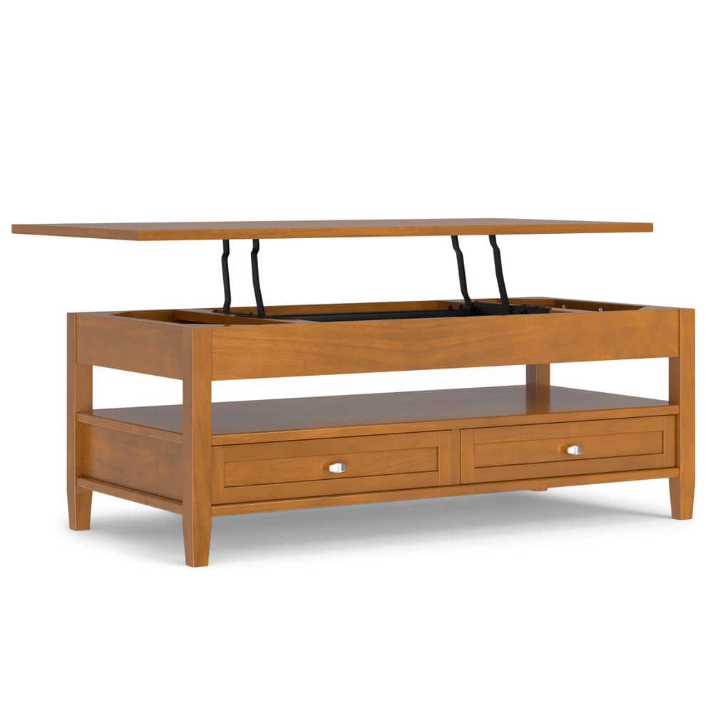 Light Golden Brown Solid Wood Lift-Top Coffee Table with Storage