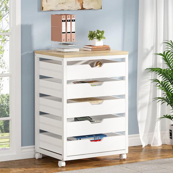 BYBLIGHT Atencio 5-Drawer White Engineered Wood 20 in. W Vertical File Cabinet Industrial File Cabinet with Wheels Printer Stand