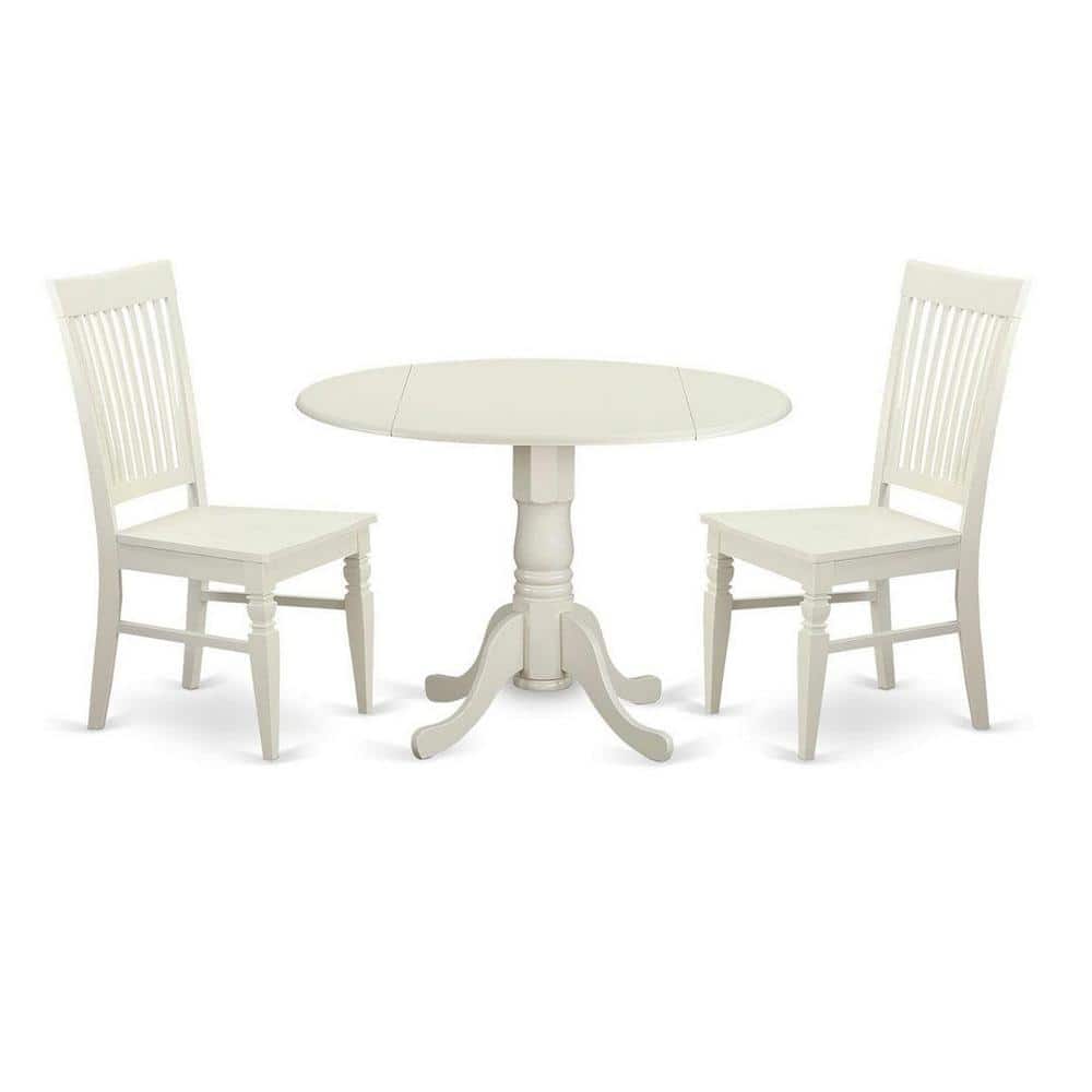 Linen White Solid Wood Round Dining Table Set with High Back Chairs