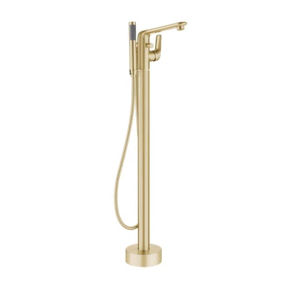 CASAINC Single-Handle Modern Floor Mount Freestanding Bathtub Faucet with Handheld Shower in Brushed Gold