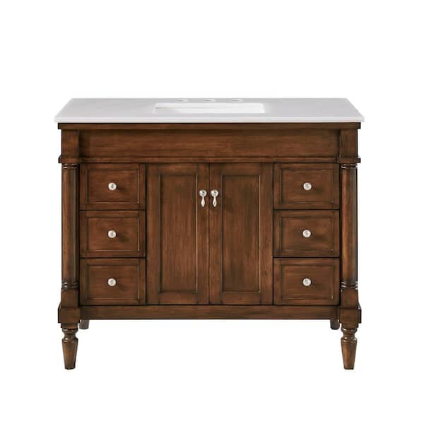 Unbranded Simply Living 42 in. W x 21 in. D x 35 in. H Bath Vanity in Walnut with White and Brown Vein Marble Top