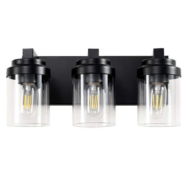 TinHon 16.93 in. 3-Light Modern Black Wall Vanity Light with Clear