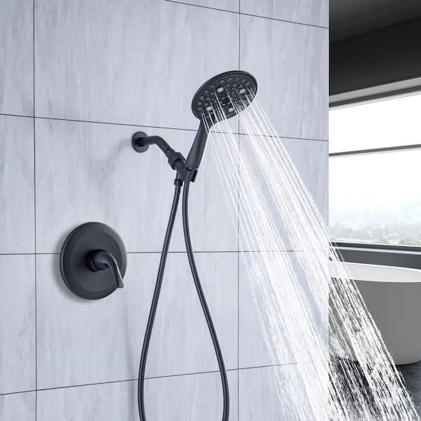 Single-Handle 6-Spray Round High Pressure Shower Faucet Detachable 6 in. Shower Head in Matte Black (Valve Included)