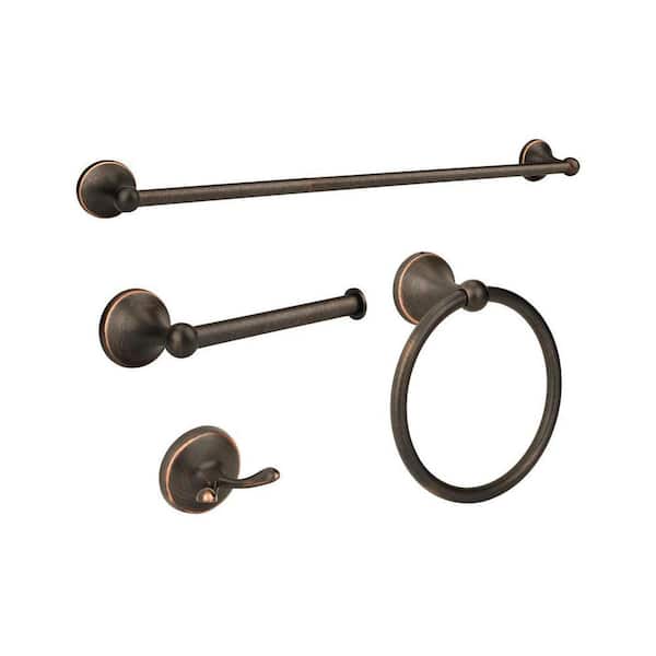 4-Piece Bathroom Hardware Set with Adjustable Towel Bar Towel Ring Toilet Paper Holder Hooks in Oil Rubbed Bronze