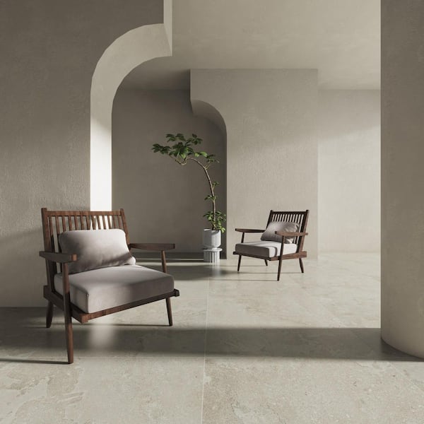 American EcoStone Cross-Cut Gray 48 in. x 48 in. Matte Travertine Look Porcelain Floor and Wall Tile (32 sq. ft./Case)