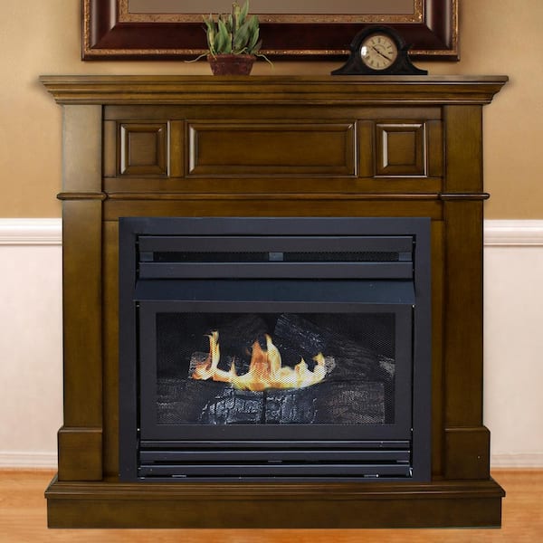 Pleasant Hearth 27,500 BTU 42 in. Convertible Ventless Propane Gas Fireplace in Heritage