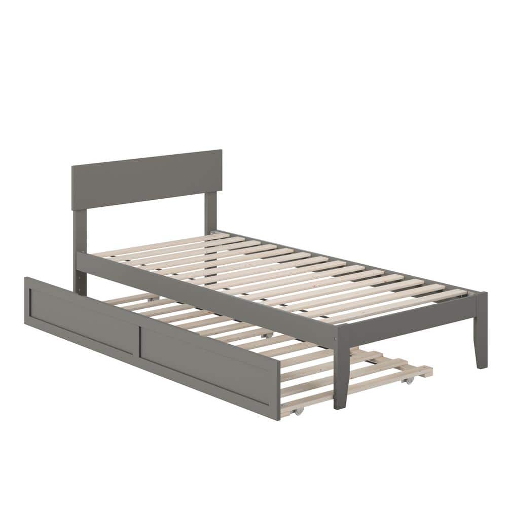 Grey Twin XL Platform Bed with Trundle and Wood Slats