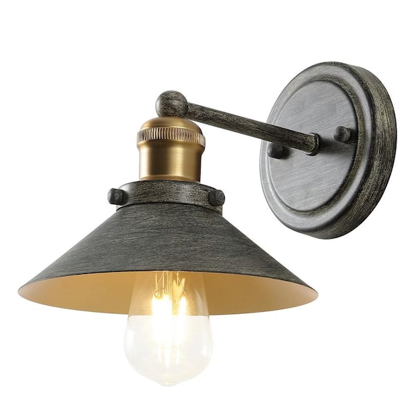 July 7.88 in. 1-Light Industrial Farmhouse Metal Vanity Light, Rustic Dark Gray/Brass Gold