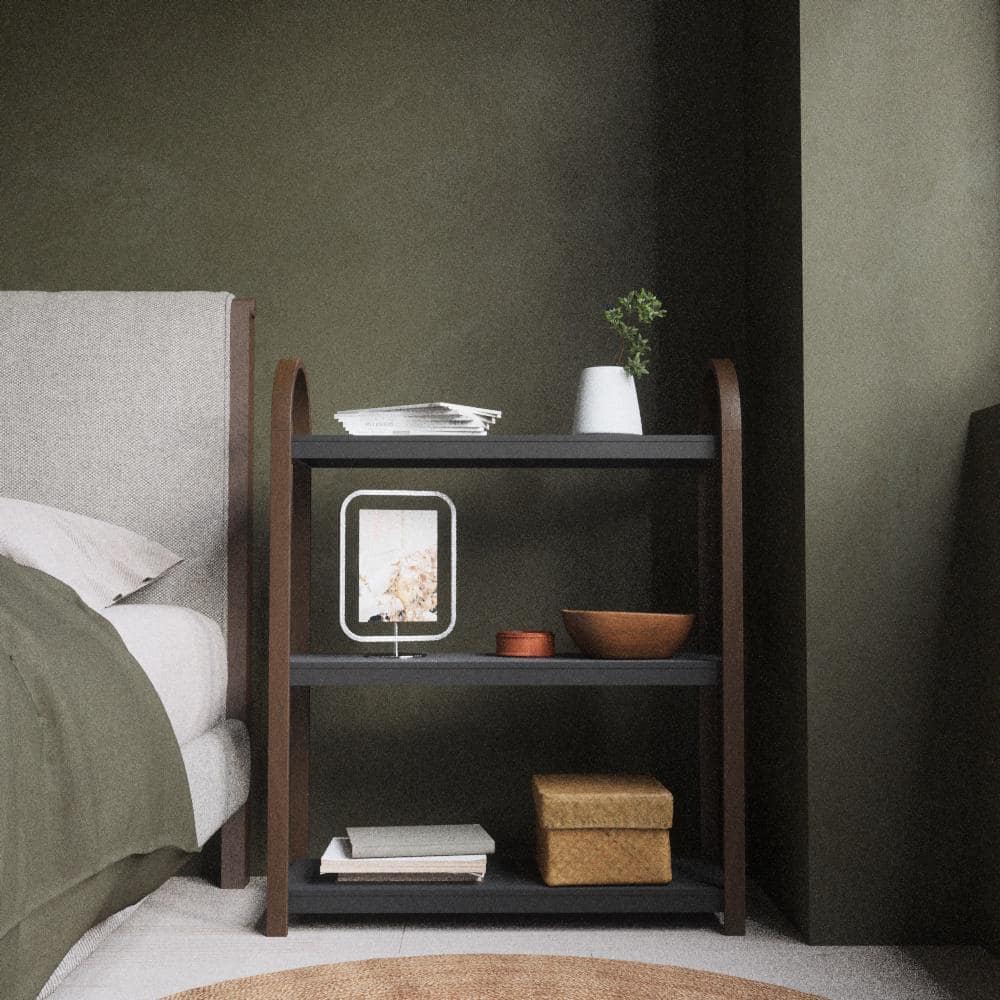 Bellwood Black/Walnut Wood Over-the-Toilet 3-Tier Bookshelf