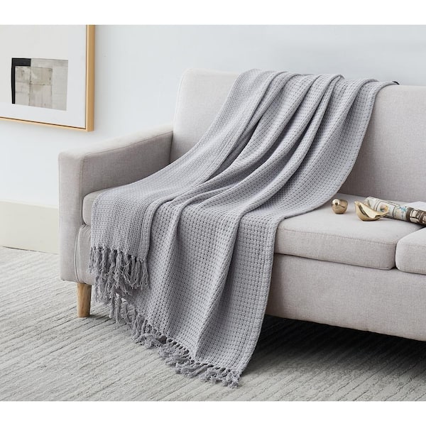 SOUTHSHORE FINE LINENS Ashmore Gray 100% Cotton Throw Blanket