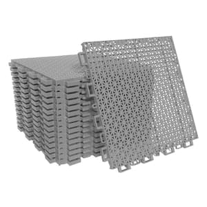 9.8 in. x 9.8 in. Gray Plastic Interlocking Deck Tiles with Drainage Holes, Patio Deck Tiles (16-Pack)