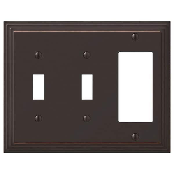 AMERELLE Tiered 3 Gang 2-Toggle and 1-Rocker Metal Wall Plate - Aged Bronze
