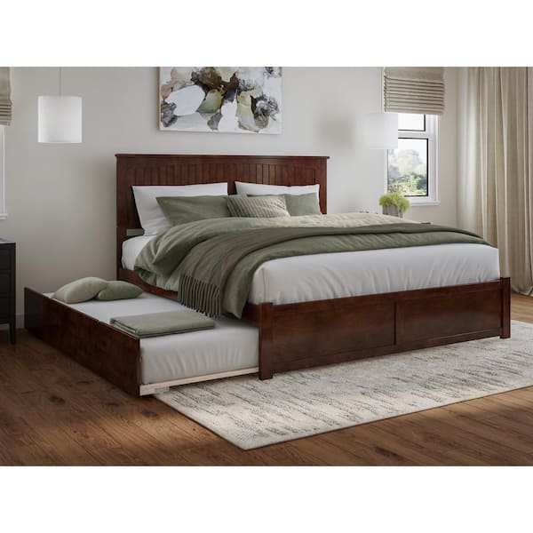 AFI Nantucket Walnut Brown Solid Wood Frame King Platform Bed with Footboard and Twin XL Trundle