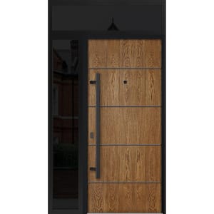 6683 48 in. x 96 in. Right-hand/Inswing Sidelight and Transom Natural Oak Steel Prehung Front Door with Hardware