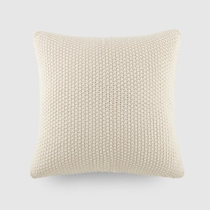 Natural Seed-Stitch Knit Acrylic 20 in. x 20 in. Décor Throw Pillow