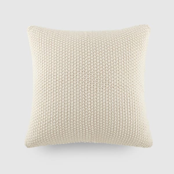 Natural Seed-Stitch Knit Acrylic 20 in. x 20 in. Decor Throw Pillow