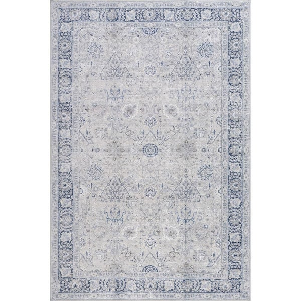 Bayberry Spill Proof Vintage Machine Washable Area Light Blue 4 ft. x 6 ft. Indoor Area Rug