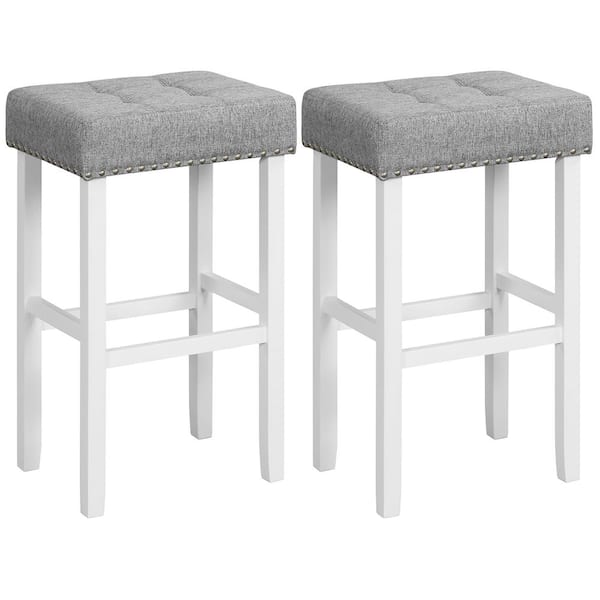 Costway 29 in. Gray Height Chairs Rubber Wood Bar Stool with Tufted Upholstered 2 Set of Included