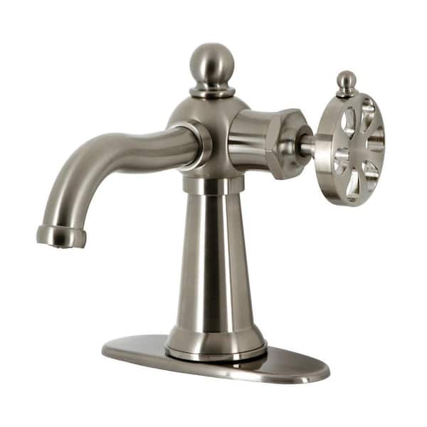 Kingston Brass Belknap Single-Handle Single Hole Bathroom Faucet with Push Pop-Up and Deck Plate in Brushed Nickel