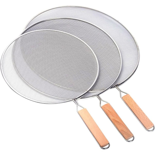 3-Piece Splatter Screen For Frying Pan, Splatter Guard Mesh, Stainless Steel Grease Guard Shield, Set of 9.8/11.5/13 in.