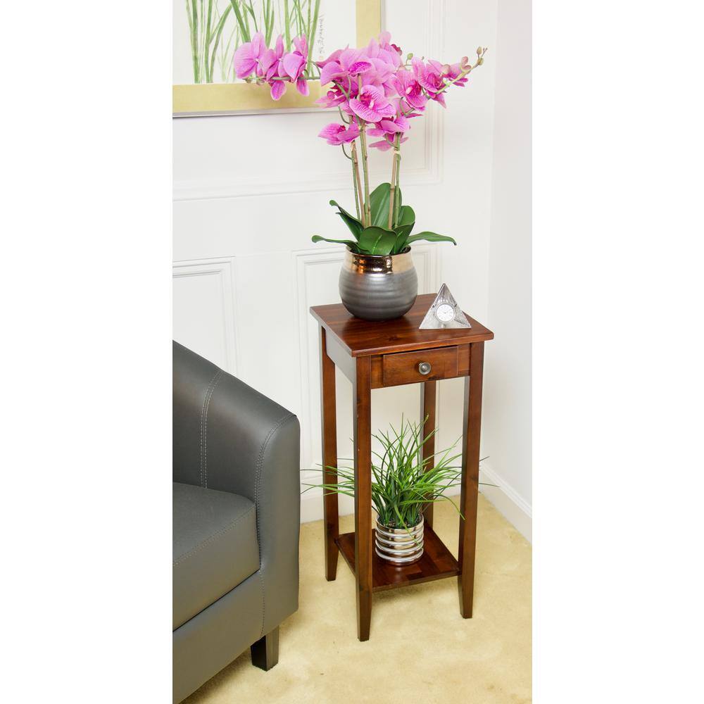Mahogany Acacia 2-Tier Display Stand with Drawer