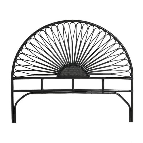Storied Home Queen-Size Rattan Headboard with Sunrise Design in Black