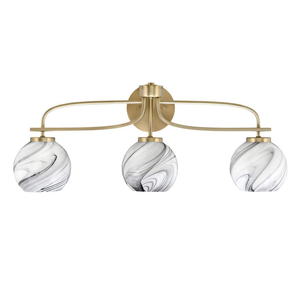 Olympia 27.5 in. 3-Light New Age Brass Vanity Light  Onyx Swirl Glass Shade