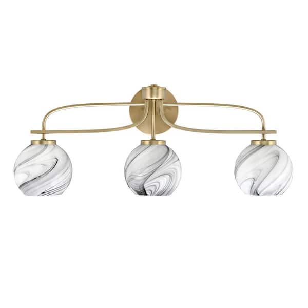 Unbranded Olympia 27.5 in. 3-Light New Age Brass Vanity Light  Onyx Swirl Glass Shade