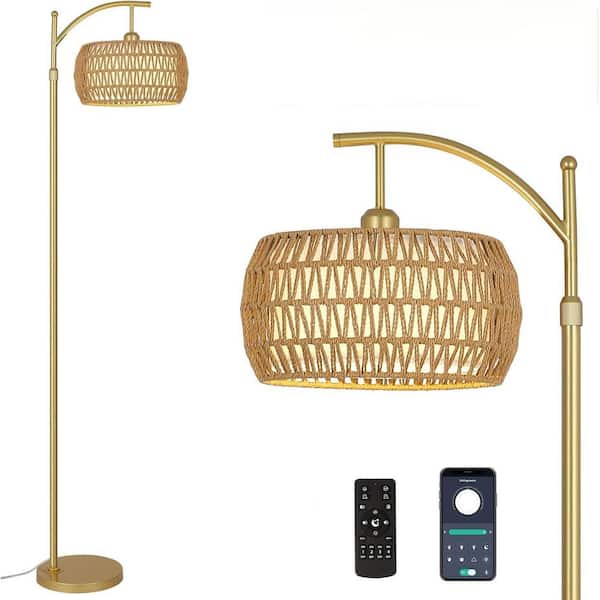 72.8 in. Gold Boho Arc Floor Lamp with 3 Color Temperatures, LED Floor Lamp with Remote, Dimmable LED Bulb